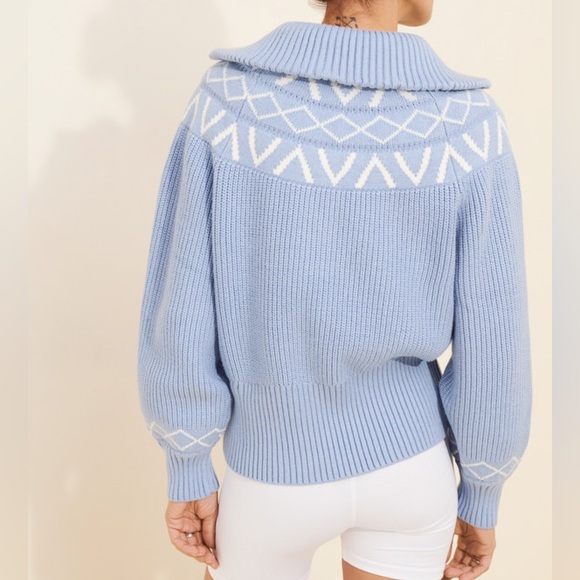 Varley Sigrid Fair Isle Half-Zip Sweater in Light Blue - Picture 2 of 7